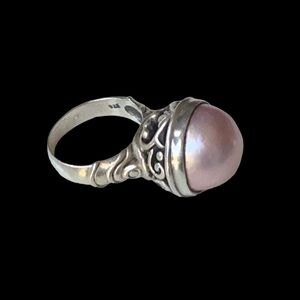 Genuine Pink Mabe Pearl Sterling Silver Dome Women’s Ring Jewelry Ornate Design